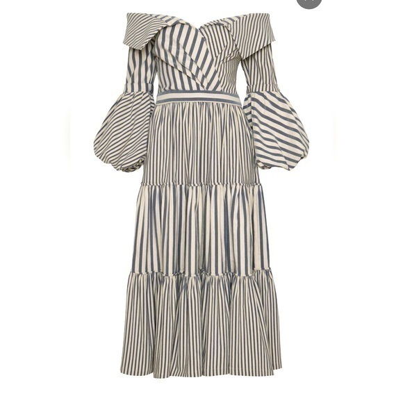 Like New Andres Otalora Poporo Midi Dress In Striped Gray & Cream Size 4